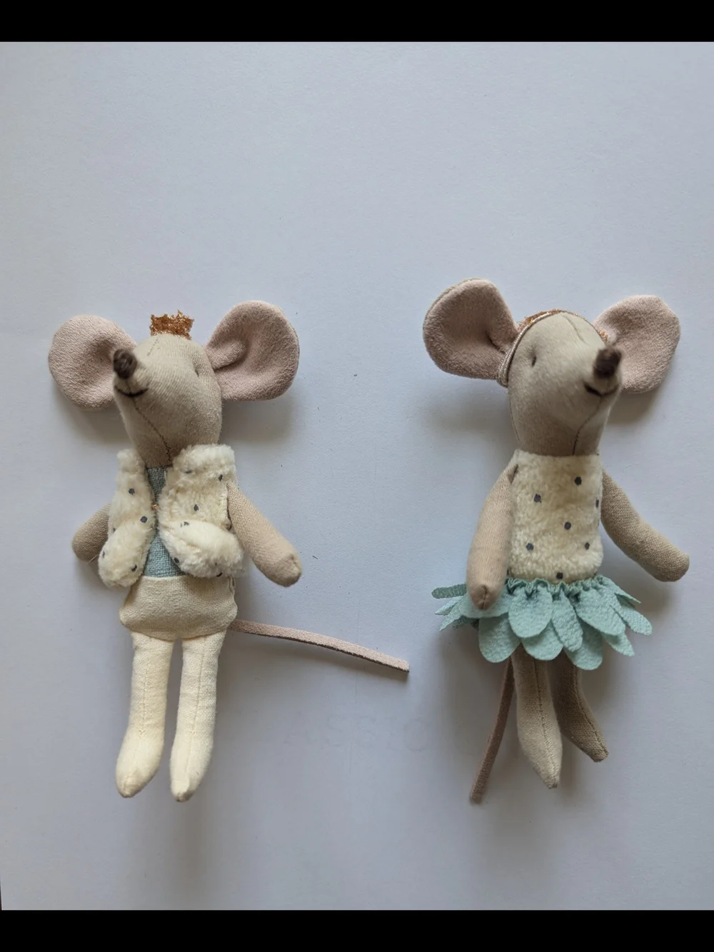 Maileg Royal Twin Mice Plush Dolls Little Sister Brother Crown Green Tutu Suede